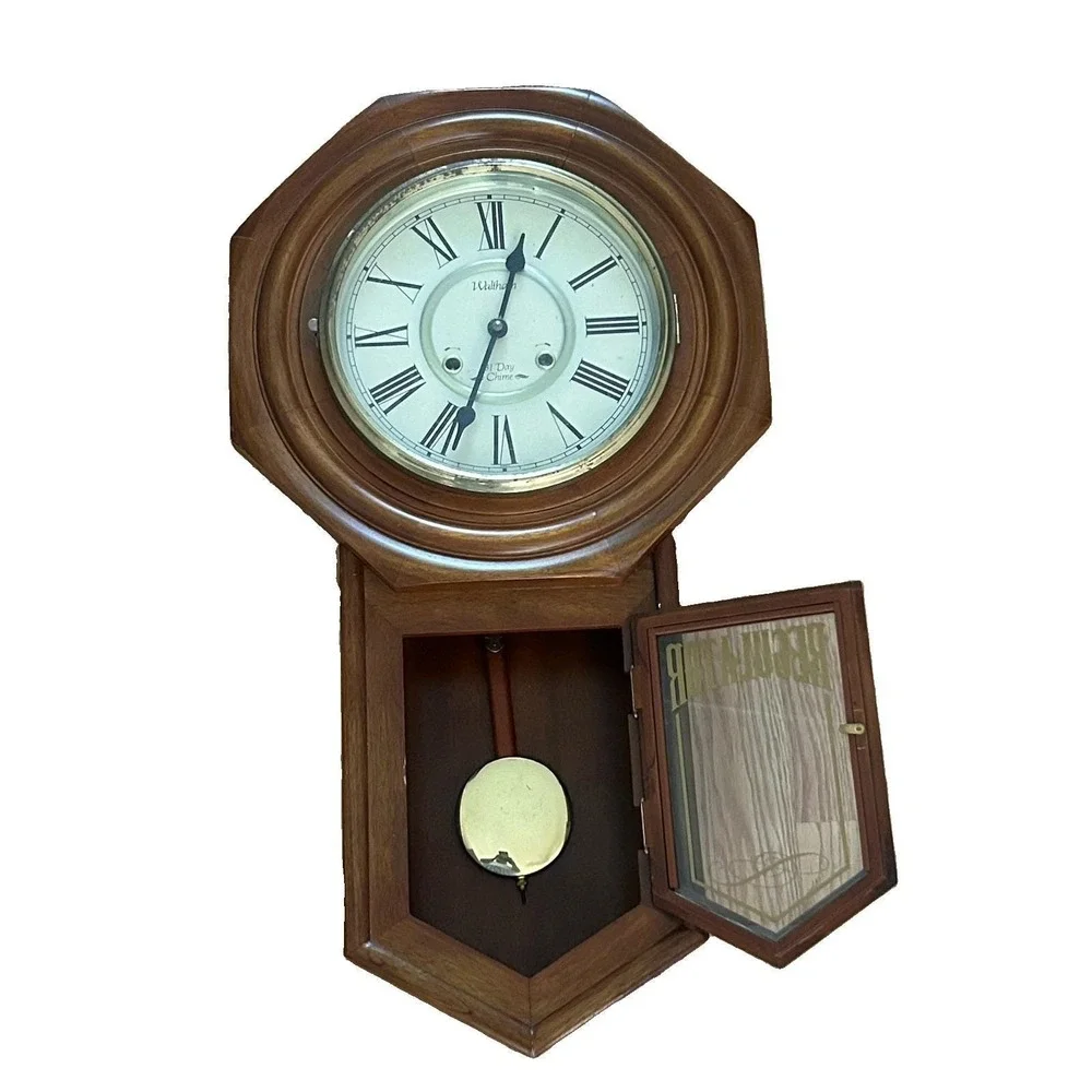 Vintage Waltham 31 Day Regulator Cherry Wood Chime Wall Clock w/Key Untested